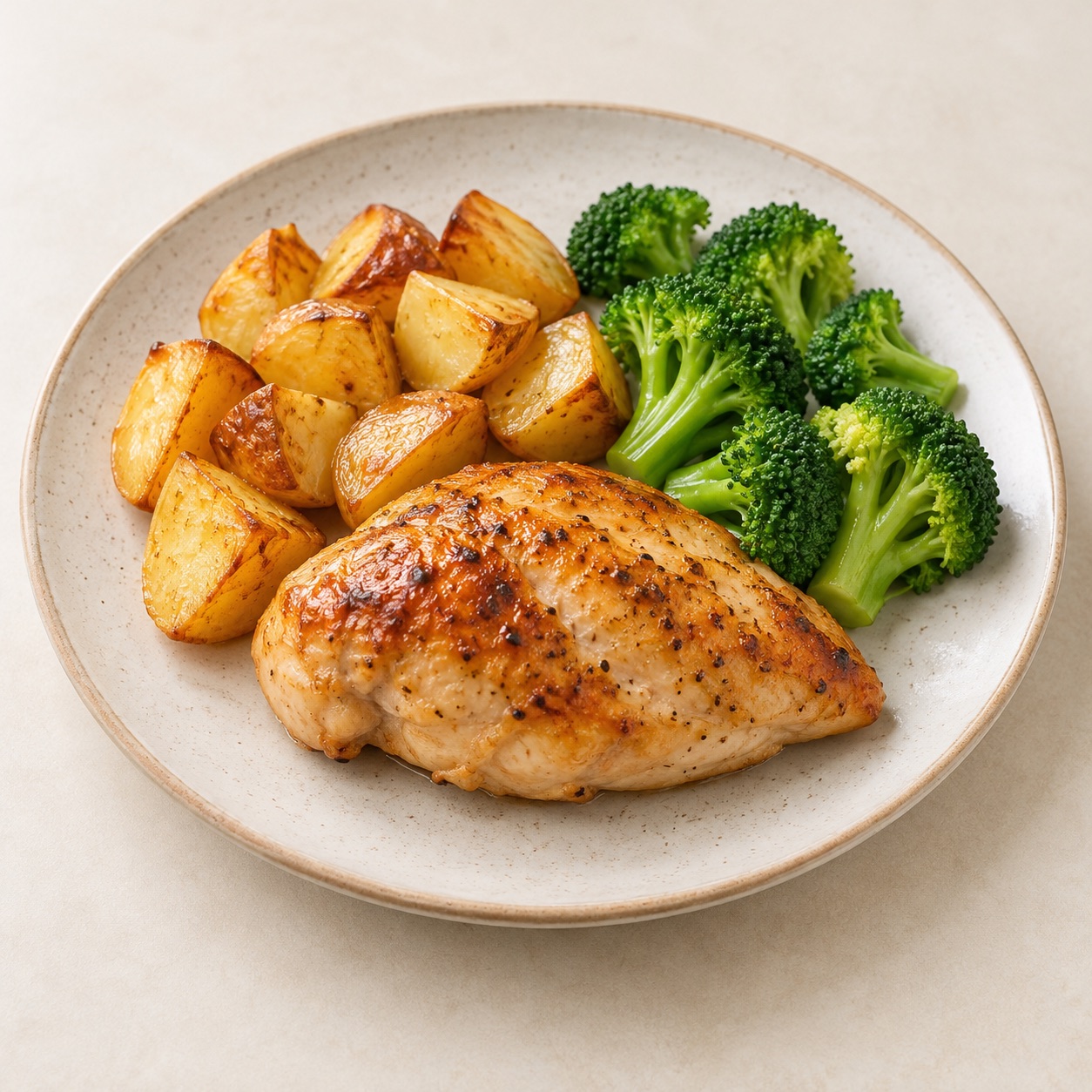 Roast chicken, potato and broccoli — AI-generated food illustration