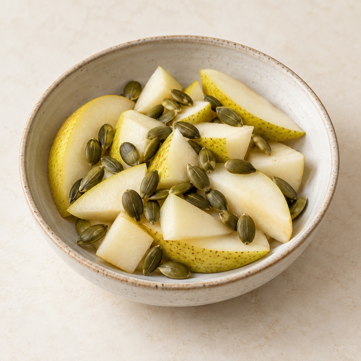 Pear and pumpkin seeds — AI-generated food illustration